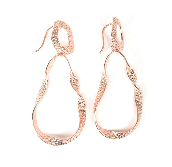 ROSE GOLD CRAFTED TWIST DANGLING STERLING SILVER EARRINGS