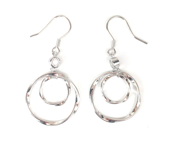 CIRCLE INSIDE CIRCLE CLEAR CZ STERLING SILVER EARRINGS