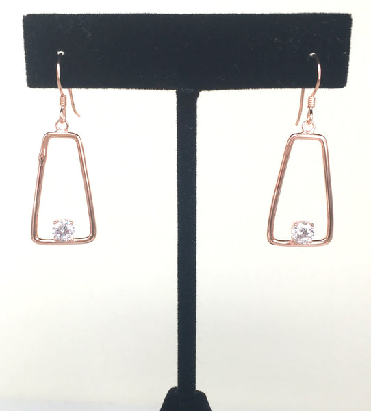 ROSE GOLD GEOMETRIC SHAPE CLEAR CZ STERLING SILVER EARRINGS