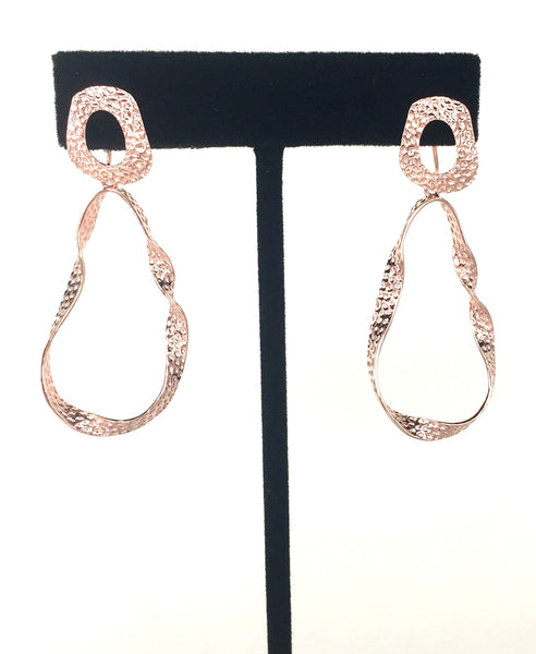 ROSE GOLD CRAFTED TWIST DANGLING STERLING SILVER EARRINGS