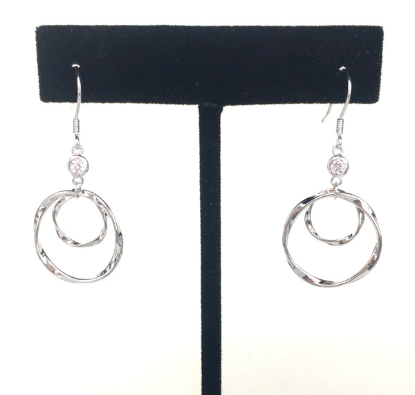 CIRCLE INSIDE CIRCLE CLEAR CZ STERLING SILVER EARRINGS