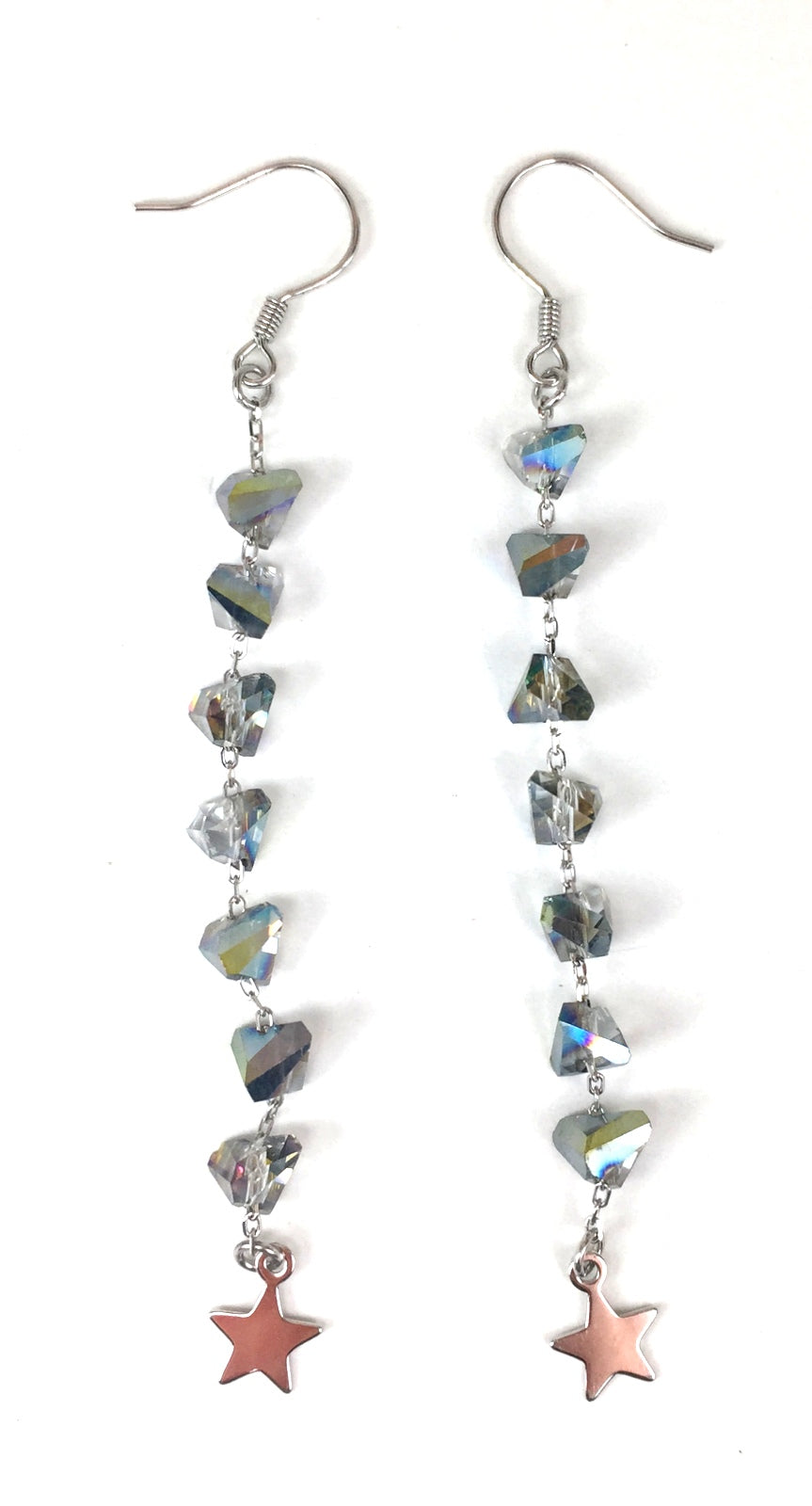 GEOMETRIC CRYSTAL AND STAR DANGLING STERLING SILVER EARRINGS