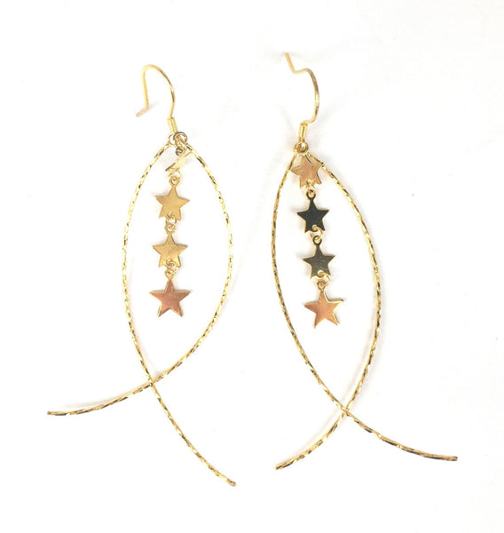 FOUR STARS DANGLING STERLING SILVER EARRINGS