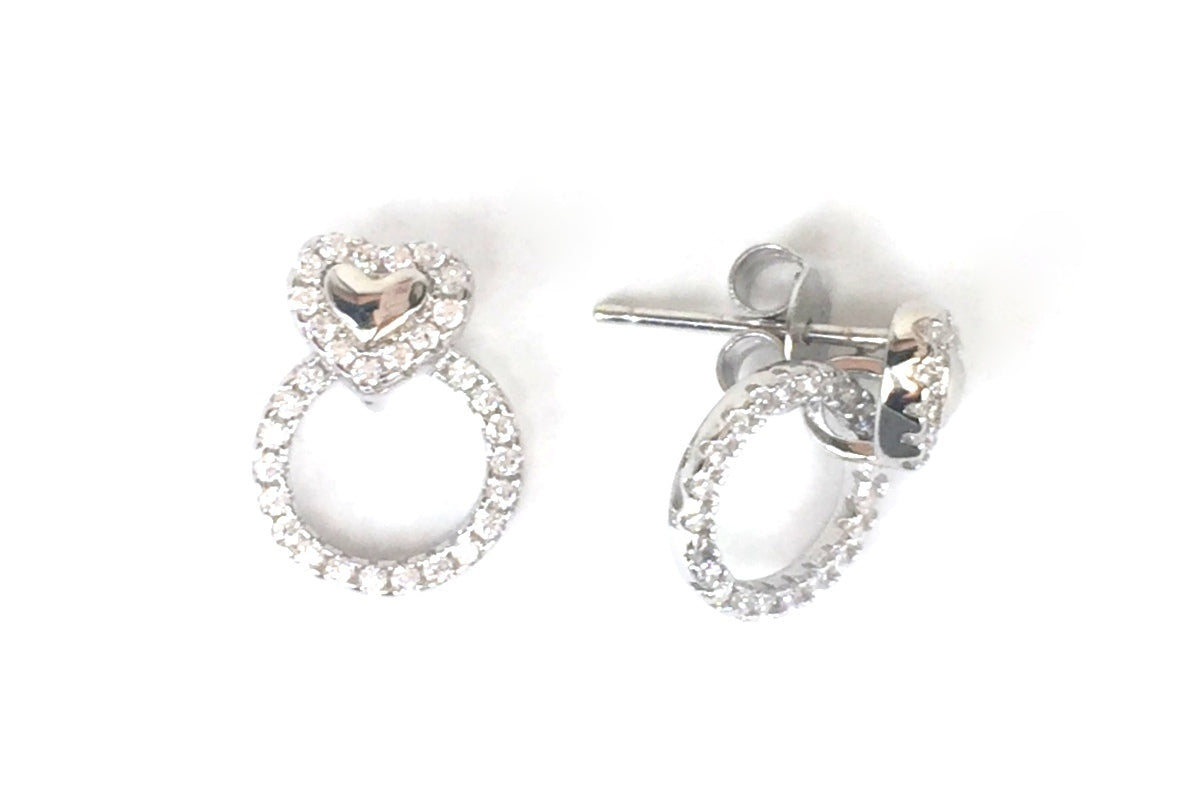 HEART AND CIRCLE PAVE CZ STERLING SILVER EARRINGS