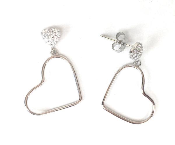 BIG AND SMALL HEART PAVE CZ STERLING SILVER EARRINGS