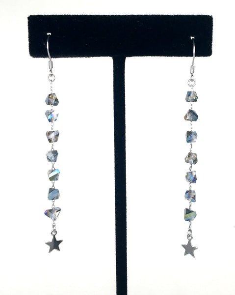 GEOMETRIC CRYSTAL AND STAR DANGLING STERLING SILVER EARRINGS