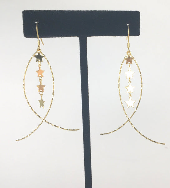 FOUR STARS DANGLING STERLING SILVER EARRINGS