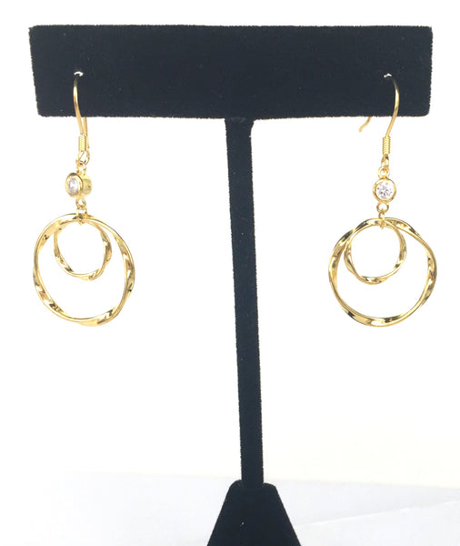 CIRCLE INSIDE CIRCLE CLEAR CZ STERLING SILVER EARRINGS