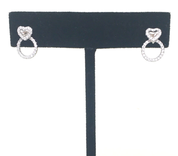 HEART AND CIRCLE PAVE CZ STERLING SILVER EARRINGS