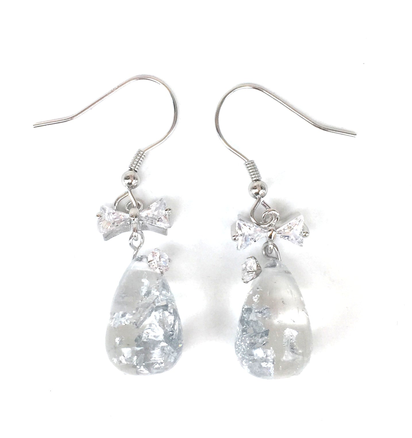 BOW AND WATER DROP CZ STERLING SILVER EARRINGS