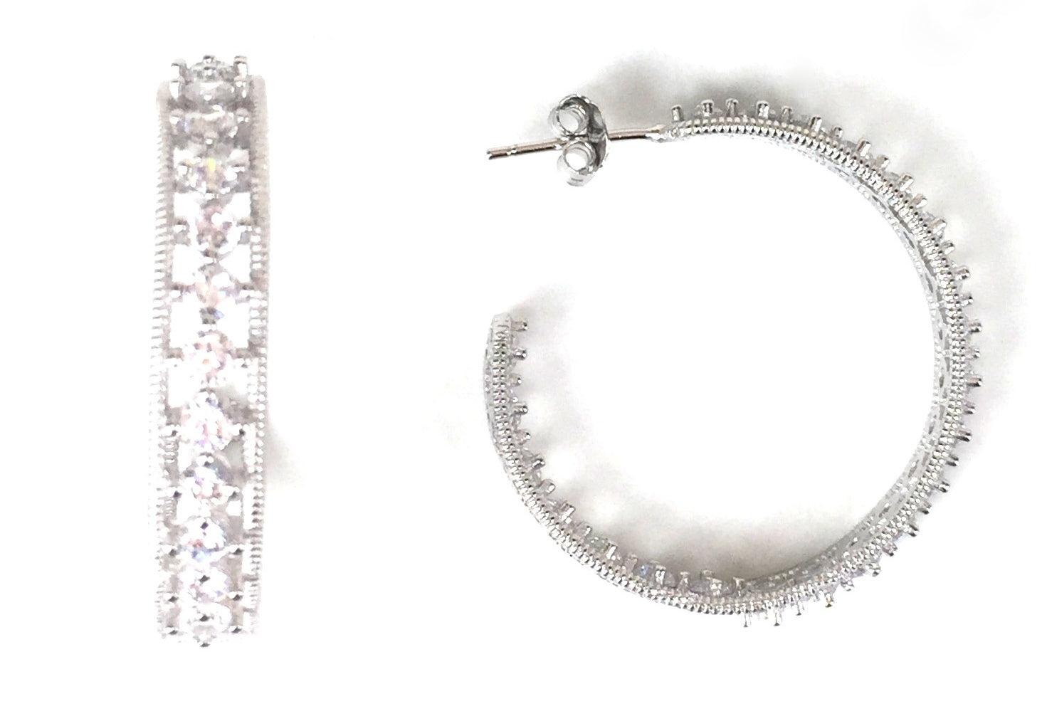 DECORATED HOOP CZ STERLING SILVER EARRINGS