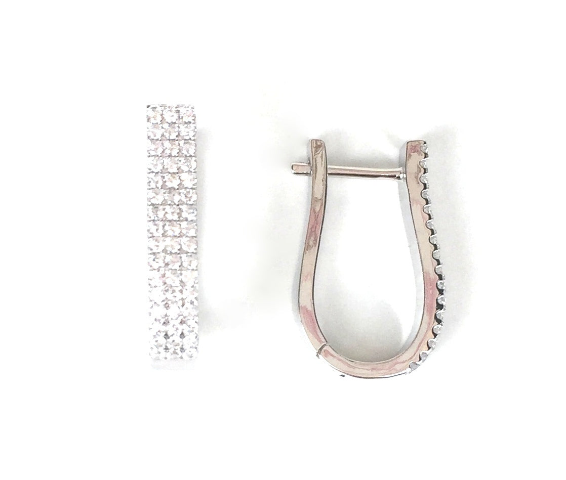 U SHAPE HOOP PAVE CZ STERLING SILVER EARRINGS