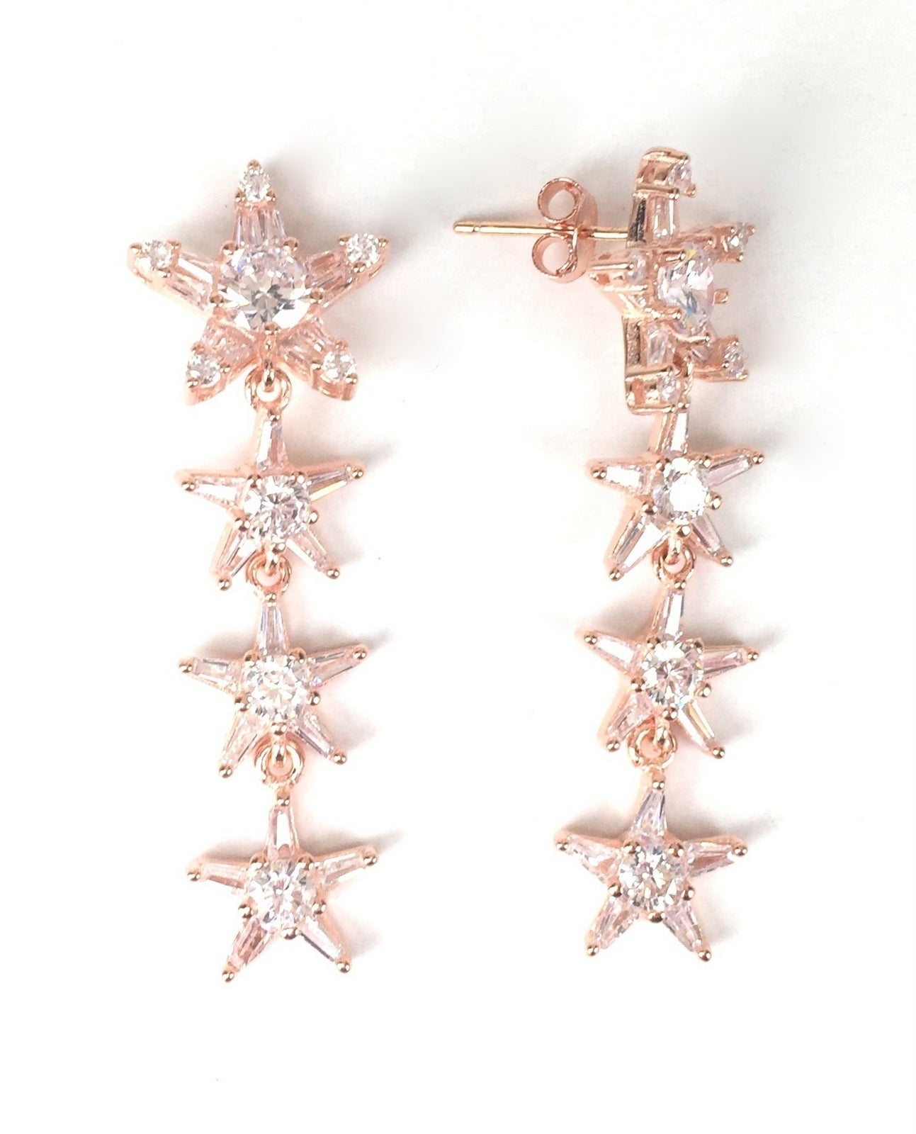 SPARKLING FOUR STARS CZ STERLING SILVER EARRINGS
