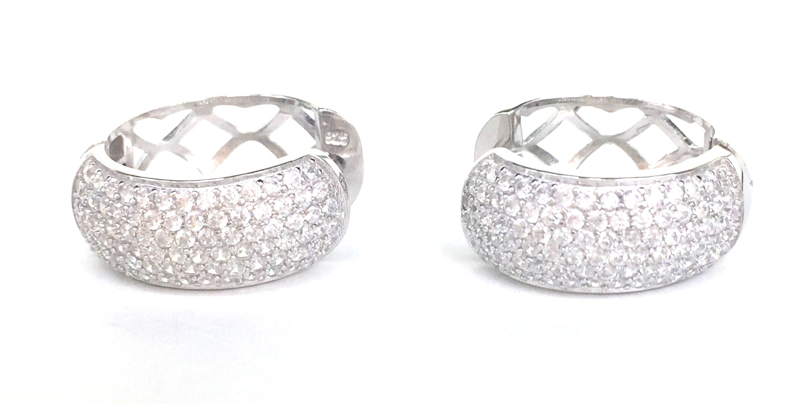 WIDE HOOP PAVE CZ STERLING SILVER EARRINGS