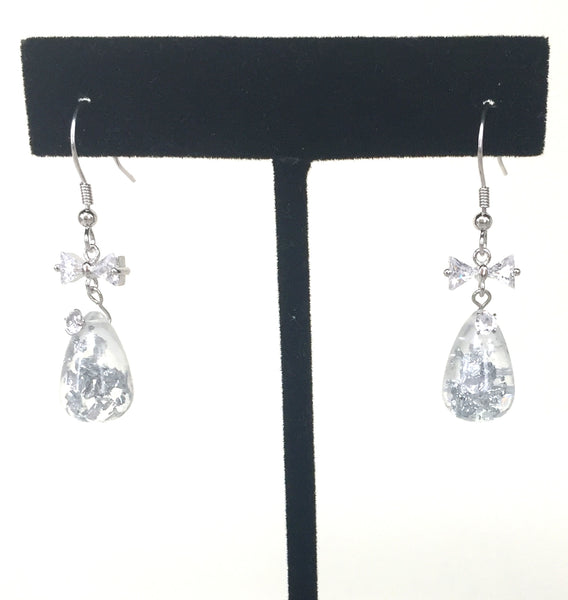 BOW AND WATER DROP CZ STERLING SILVER EARRINGS