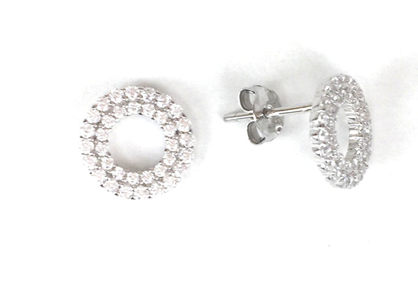 SPARKLING CIRCLE STUD PAVE CZ STERLING SILVER EARRINGS