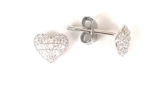 SMALL HEART STUD PAVE CZ STERLING SILVER EARRINGS
