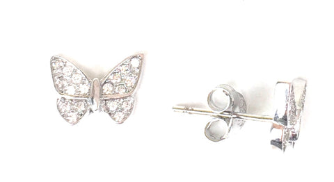 BUTTERFLY STUD PAVE CZ STERLING SILVER EARRINGS