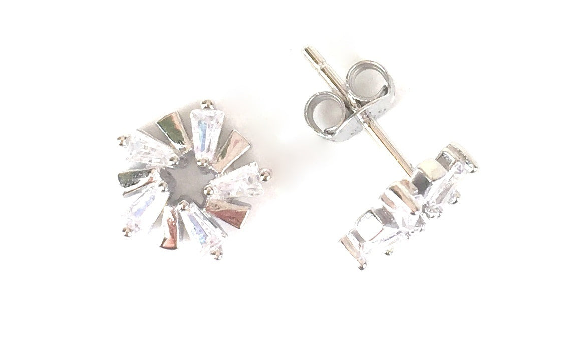 FLOWER STUD CLEAR CZ STERLING SILVER EARRINGS