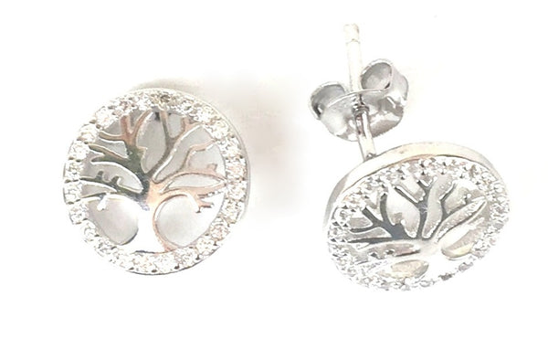 TREE OF LIFE STUD PAVE CZ STERLING SILVER EARRINGS