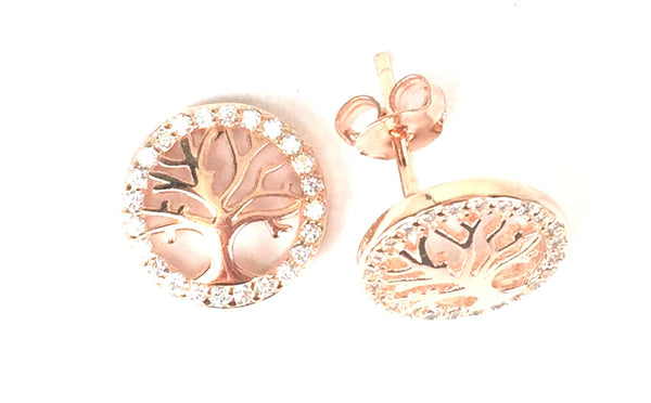 TREE OF LIFE STUD PAVE CZ STERLING SILVER EARRINGS