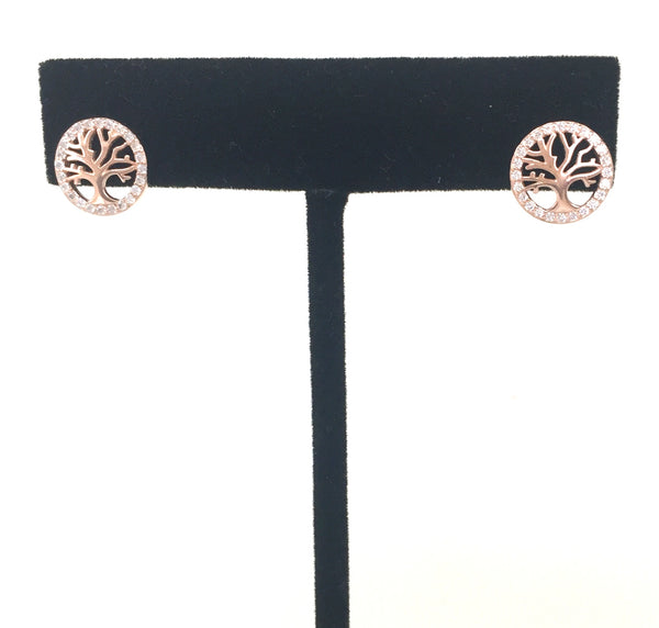 TREE OF LIFE STUD PAVE CZ STERLING SILVER EARRINGS