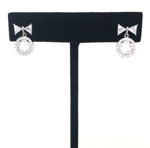BOW AND STAR IN CIRCLE PAVE CZ STERLING SILVER EARRINGS