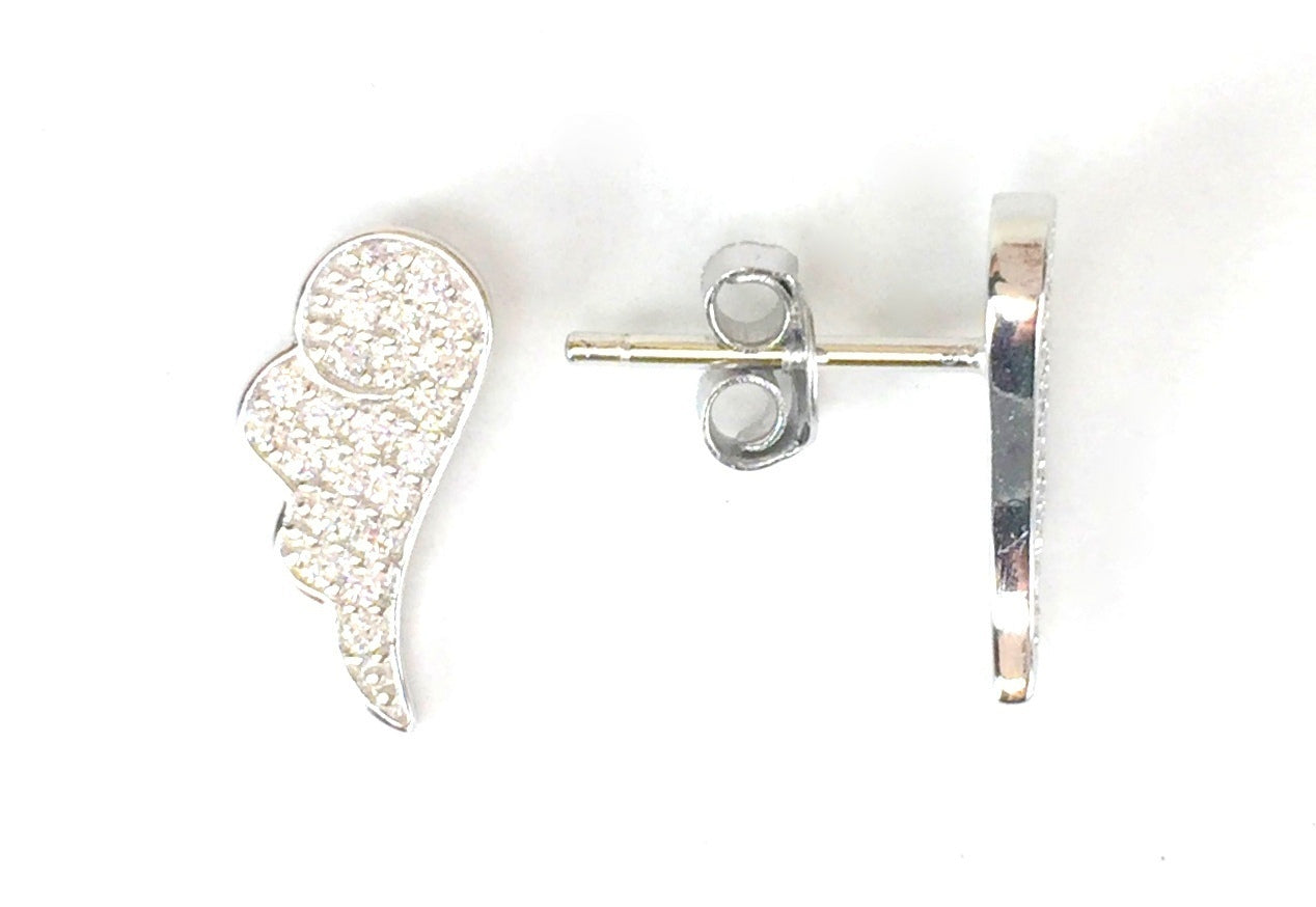 WINGS STUD PAVE CZ STERLING SILVER EARRINGS