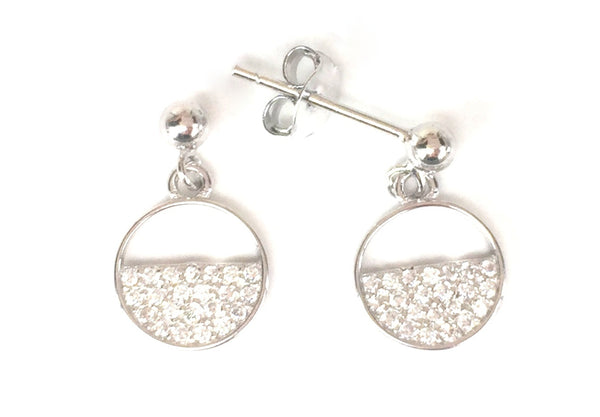 HALF DISK PAVE CZ STERLING SILVER EARRINGS