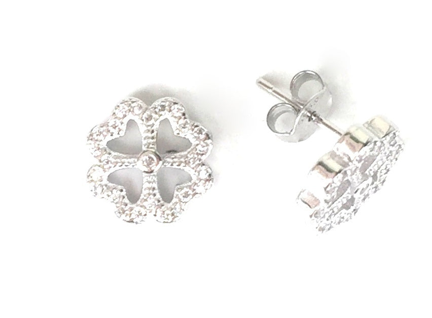 CLOVER STUD PAVE CZ STERLING SILVER EARRINGS