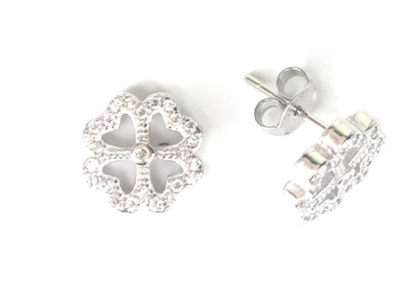 CLOVER STUD PAVE CZ STERLING SILVER EARRINGS