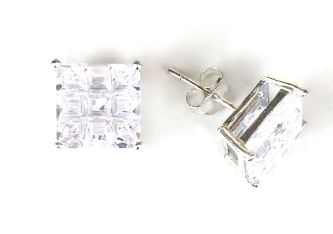SQUARE STUD CLEAR CZ STERLING SILVER EARRINGS