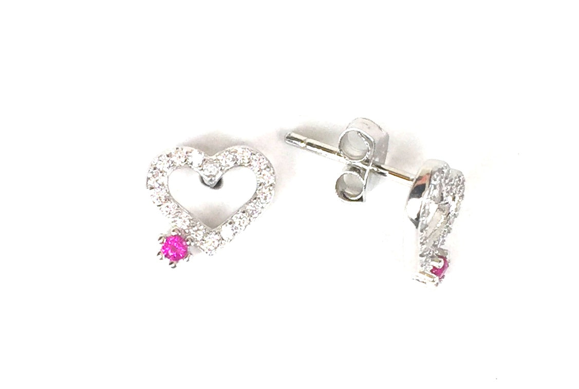 SMALL HEART WITH PETITE STAR STUD PAVE CZ STERLING SILVER EARRINGS