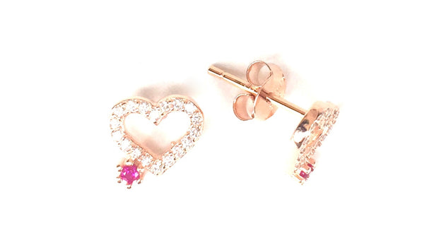 SMALL HEART WITH PETITE STAR STUD PAVE CZ STERLING SILVER EARRINGS