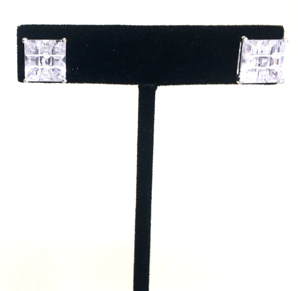 SQUARE STUD CLEAR CZ STERLING SILVER EARRINGS