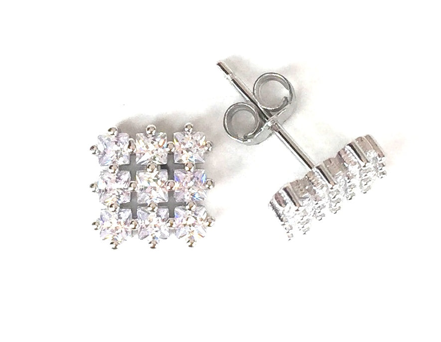 SPARKLING SQUARE STUD CZ STERLING SILVER EARRINGS