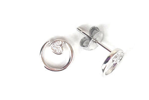 PETITE HEART INSIDE CIRCLE STUD CZ STERLING SILVER EARRINGS