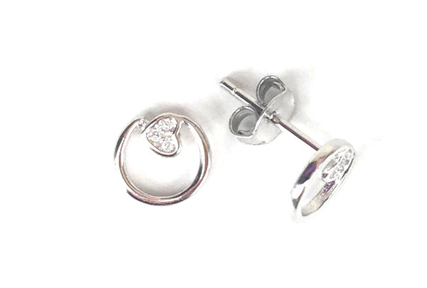 PETITE HEART INSIDE CIRCLE STUD CZ STERLING SILVER EARRINGS
