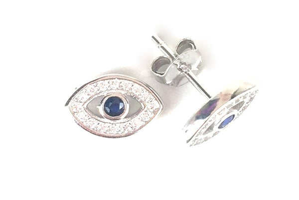 EVIL EYE STUD PAVE CZ STERLING SILVER EARRINGS