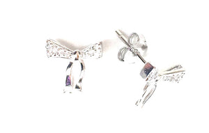 CUTE BOW STUD PAVE CZ STERLING SILVER EARRINGS