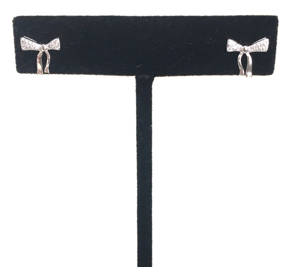 CUTE BOW STUD PAVE CZ STERLING SILVER EARRINGS