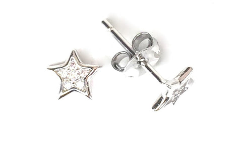PETITE STAR STUD PAVE CZ STERLING SILVER EARRINGS