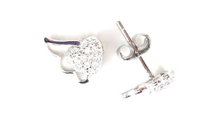 HEART WING STUD PAVE CZ STERLING SILVER EARRINGS