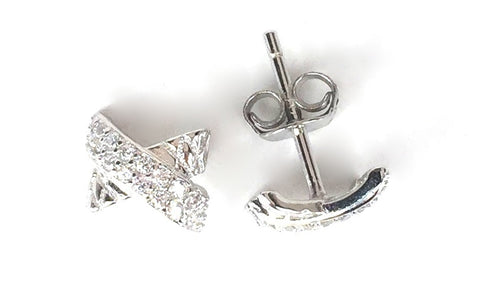 SHARP X STUD PAVE CZ STERLING SILVER EARRINGS