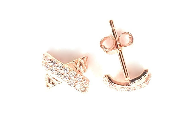 SHARP X STUD PAVE CZ STERLING SILVER EARRINGS