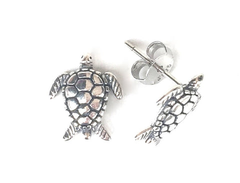 SMALL TURTLE  STUD OXIDIZED STERLING SILVER EARRINGS