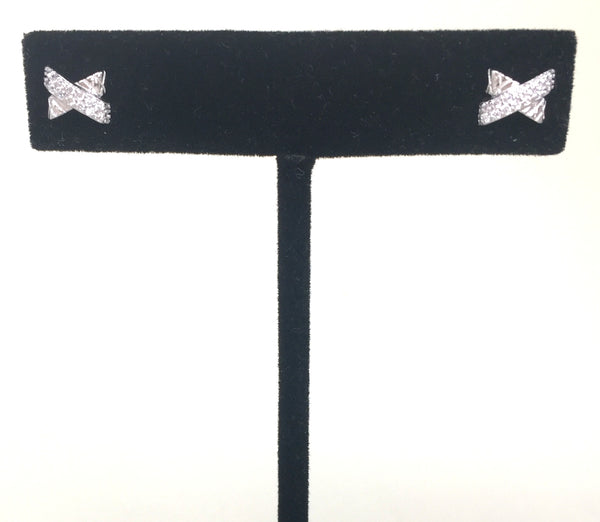 SHARP X STUD PAVE CZ STERLING SILVER EARRINGS