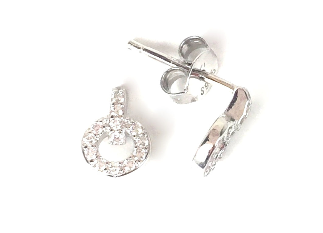 PETITE BAR AND CIRCLE STUD PAVE CZ STERLING SILVER EARRINGS