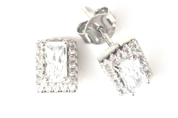 RECTANGLE STUD PAVE CZ STERLING SILVER EARRINGS