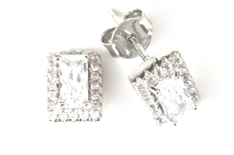 RECTANGLE STUD PAVE CZ STERLING SILVER EARRINGS